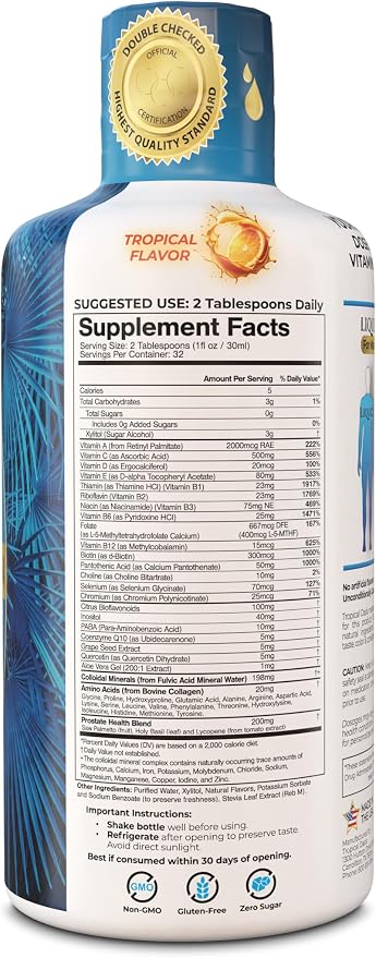 Premium Liquid Multivitamin for Men | Sugar Free Men’s Multi-Vitamin | 100+ Vitamins, Minerals & Amino Acids to Support Muscle, Heart, Brain Health & Energy | 98% Absorption Rate | Non-GMO | 32 Serv