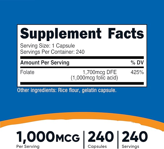 Nutricost Folic Acid (Vitamin B9) 1000 mcg, 240 Capsules