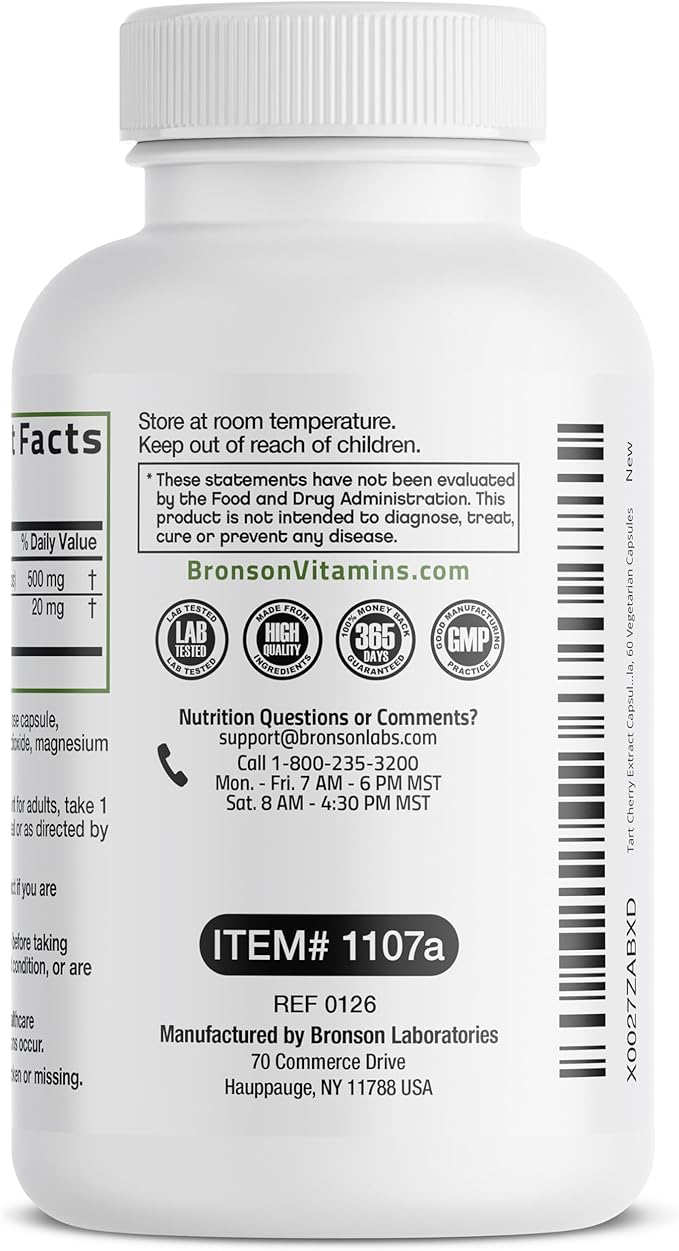 Bronson Tart Cherry Extract + Celery Seed Capsules - Powerful Uric Acid Cleanse, Joint Mobility Support & Muscle Recovery Supplement - Non-GMO Formula - 60 Vegetarian Capsules