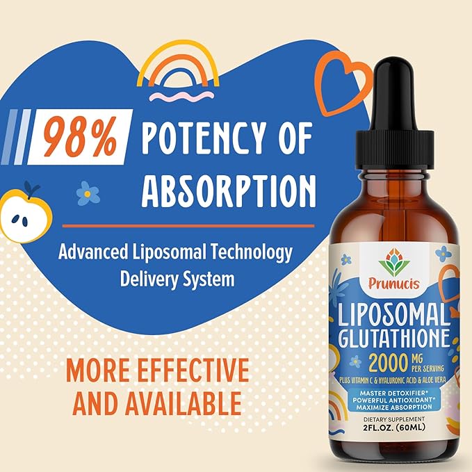 2000MG Liposomal Glutathione Liquid, 98% Absorption, Active Form L-Glutathione Supplement, Vegan Friendly, Powerful Antioxidant Complex for Immune System, Aging Defense, Detox, 4 FL.OZ