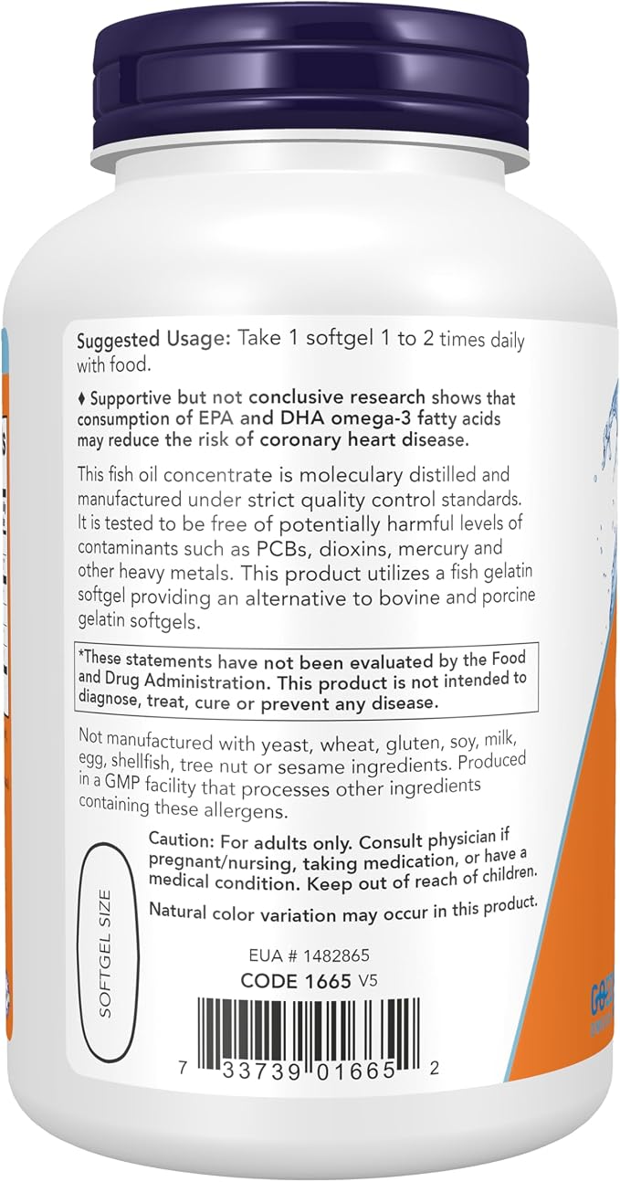 NOW Foods Supplements, Ultra Omega-3, 500 EPA and 250 DHA, Cardiovascular Support*, 180-Fish Gelatin Softgels