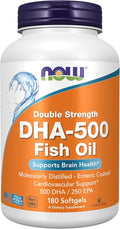 NOW Foods Supplements, DHA-500 with 250 EPA, Molecularly Distilled, Supports Brain Health*, 180 Softgels