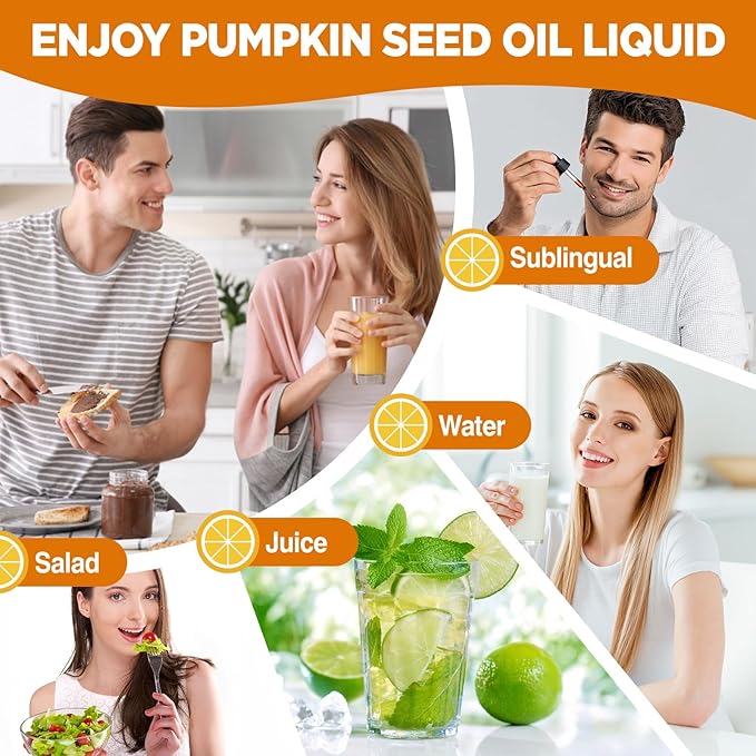 Pumpkin Seed Oil - DHT Blocker for Men Women Hair Growth, Organic Pumpkin Seed Extract with Saw Palmetto for Prostate & Urinary Health, Cold Pressed Supplements Liquid Drops, Lemon, Vegan, 4 Fl Oz
