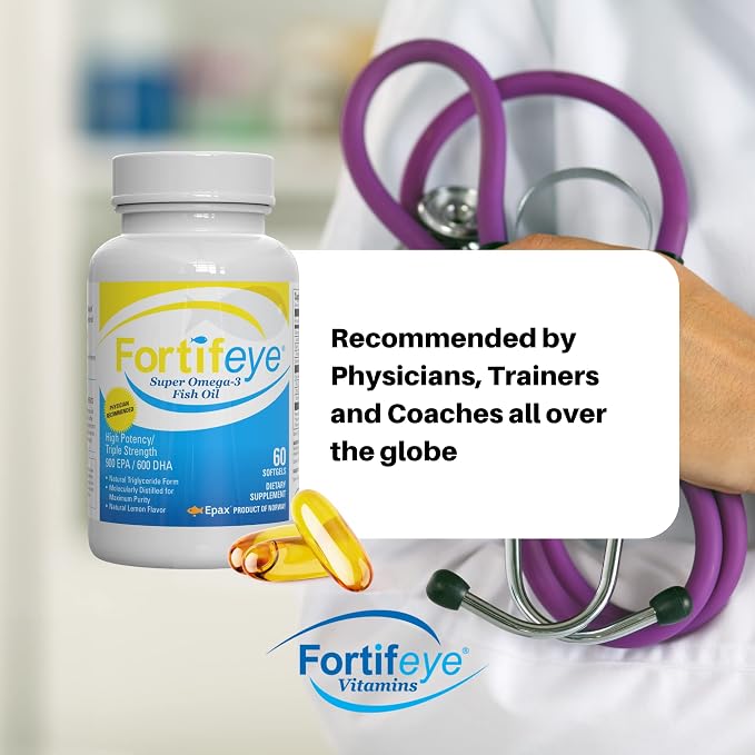 Fortifeye Omega 3 Fish Oil 120Count 1600 mg Made in Norway - High Potency rTG Form Supplement with EPA & DHA, Triple Strength Fish Oil Softgels for Men Women, No Fishy Aftertaste, Natural Lemon Flavor