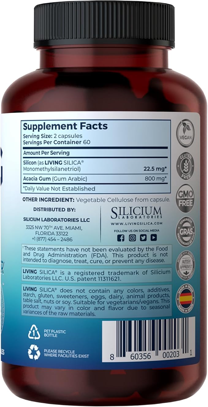 Living Silica ORGONO Mineral-Based Collagen Booster Capsules | Silica-Based | Supports Collagen & Elastin for Joint & Bone Support, Glowing Skin, Strong Hair & Nails | 120 Capsules