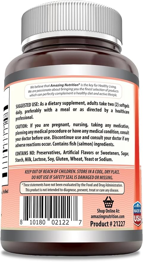 Amazing Omega Wild Alaskan Salmon Oil 2000 Mg Supplement | Softgels | Non-GMO | Gluten-Free | Made in USA (3 Pack | 180 Count)
