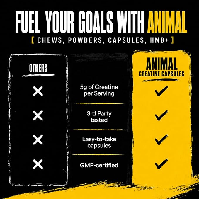 Animal Micronized Creatine Monohydrate Capsules - 300 Caps, 2500mg per Serving to Support Muscle Growth, Endurance, ATP Production, Cognitive Function, Strength, Recovery, and Delay Muscle Fatigue