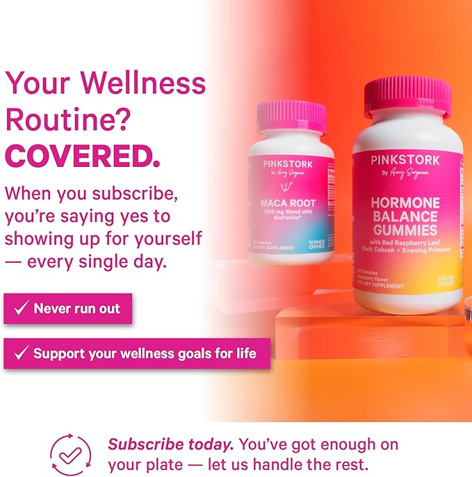 Pink Stork Maca Root Capsules for Women – Organic Maca with BioPerine® for Hormonal Balance, Energy + Wellness – Supports Perimenopause, Menstrual Health, and Vitality