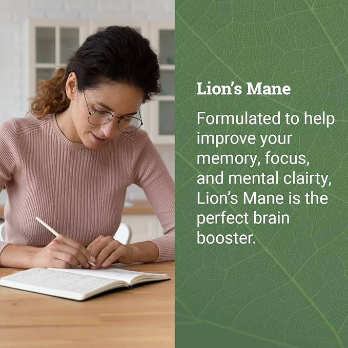 Organic Lions Mane Supplement (1000mg), 2-Month Supply Lion's Mane Mushroom Supplement Extract to Support Focus, Memory (120 Capsules)