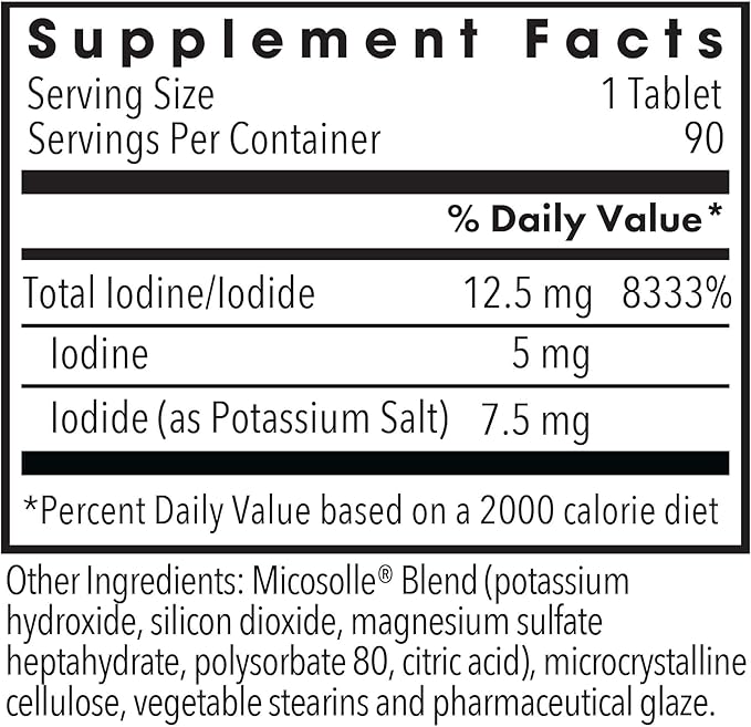 ARG Optimox Iodoral 12.5 mg - Iodine & Potassium Iodide Supplement for Thyroid & Metabolic Balance Support - Free of Soy & Gluten - 90 Servings - 90 Tablets