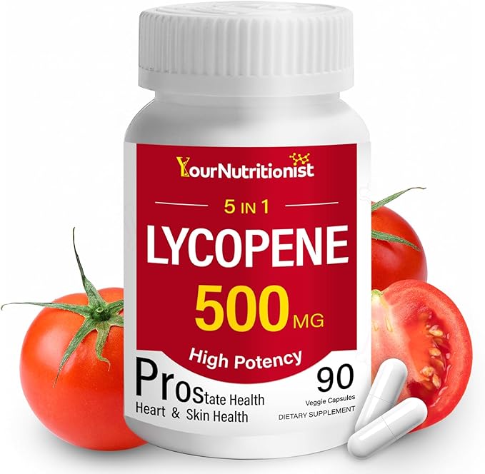 Lycopene 500MG & Prostate Supplement for Men 5-in-1 | Supports Heart & Skin Health， with Saw Palmetto Berry Extract, Pumpkin Seed Oil, Zinc & Selenium | Vegan, Non-GMO, 90 Capsules