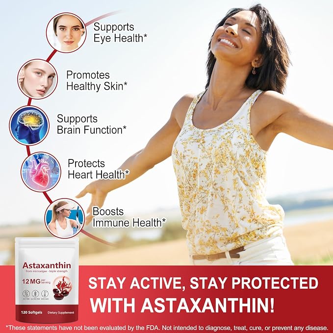 2 Pack Astaxanthin Supplements 12mg, Astaxanthin Softgels, Premium As-taxanthin Antioxidant Supplements with Antioxidant Activity, Supports Eye, Skin, Immune, Joint, Internal Circulation