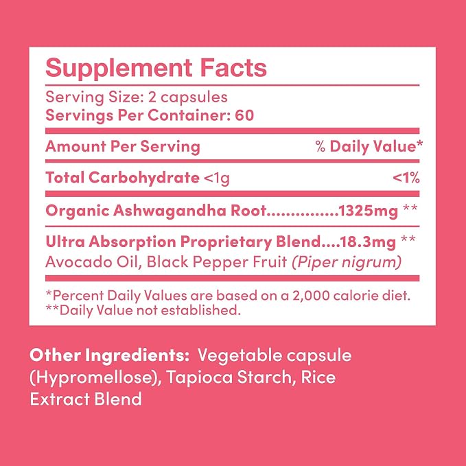 Further Food Organic Ashwagandha Root 1325mg with Black Pepper & Avocado Oil for Mood Boost, Ultra Absorption, Non-GMO, Gluten Free