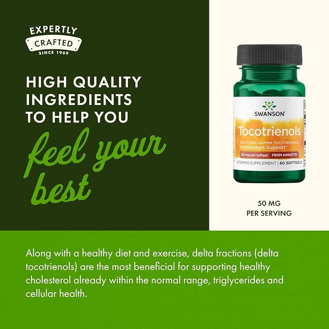 Swanson Deltagold Tocotrienols - Annatto & Vitamin E Tocotrienols - 99% Tocopherol Free (60 Softgels, 50mg Each)