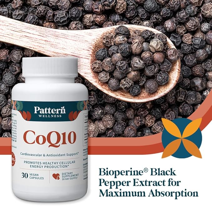 Pattern Wellness CoQ10 – 200mg Ubiquinone with BioPerine® Black Pepper Extract – Cellular Energy & Vitality Support – Non-GMO – 90 Vegan Capsules*