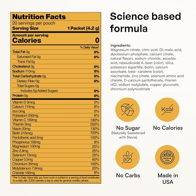 KEY NUTRIENTS Electrolytes Powder Packets - Multivitamin Peach Mango 20 Pack Hydration Packets - Travel Hydration Powder - Improved Refreshing Taste - Made in USA - No Sugar, No Calories, Gluten Free