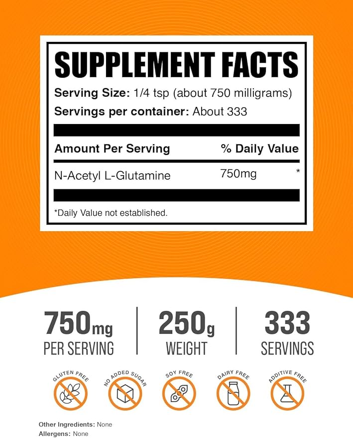 BulkSupplements.com N-Acetyl L-Glutamine Powder - Amino Acid Nutritional Supplements - Recovery Supplements Post Workout - Amino Acids Supplement For Women - Post Workout For Men (250 Grams - 8.8 oz)