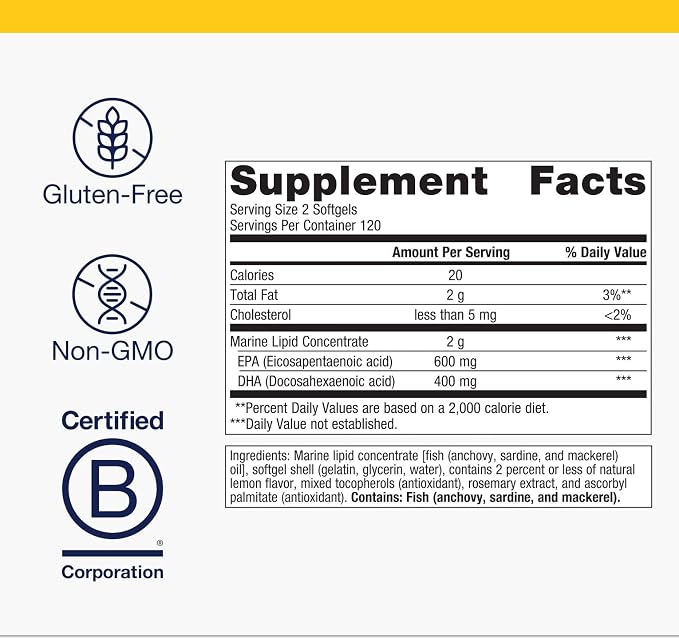 Metagenics OmegaGenics EPA-DHA 500 - High Potency Fish Oil Supplement for Cardiovascular Health* - Sustainably Sourced & Purity Tested - Non-GMO & Gluten-Free - 240 Softgels