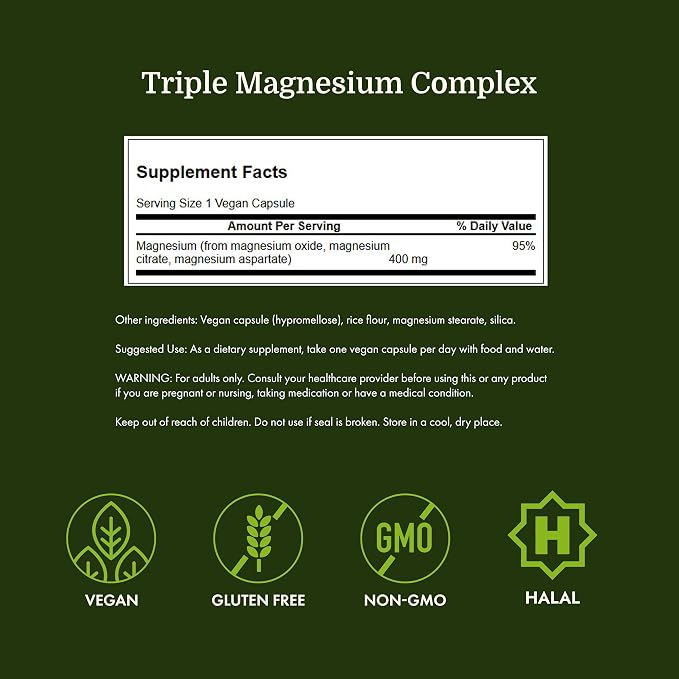 Swanson Triple Magnesium Complex - Mineral Supplement - Natural Support - Featuring Citrate, Oxide & Aspartate - (100 Capsules, 400mg Each, 2 Pack)