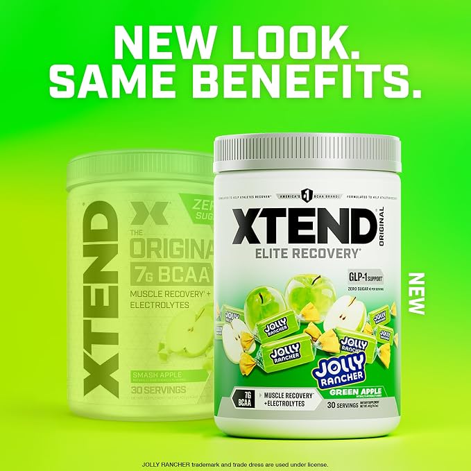 Xtend Original BCAA Powder, 7g BCAAs and 2.5g L-Glutamine for Muscle Recovery, Hydration, and Lean Muscle, Sugar Free Intra and Post Workout Drink with, Green Apple Jolly Rancher, 30 Servings