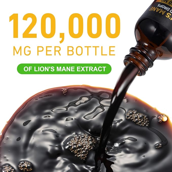 Lions ManeMushroom Drops – Brain Supplement 120,000 MG, Memory Focus & Immunity Vitamins, Plant Extract 2Oz