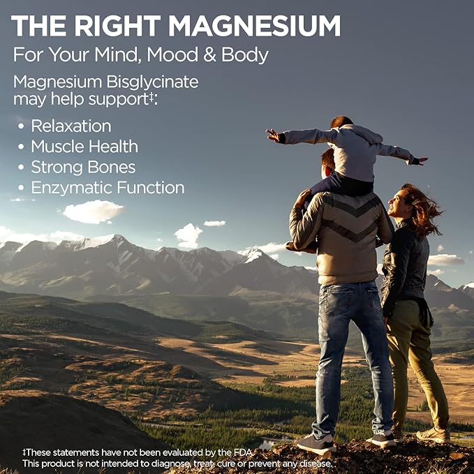 KAL Chelated Magnesium Bisglycinate, Magnesium Supplement for Relaxation, Bone Health, Nerve & Muscle Function Support*, High Absorption, Gentle Digestion, Vegan, Gluten Free, 60 Servings, 180 Tablets