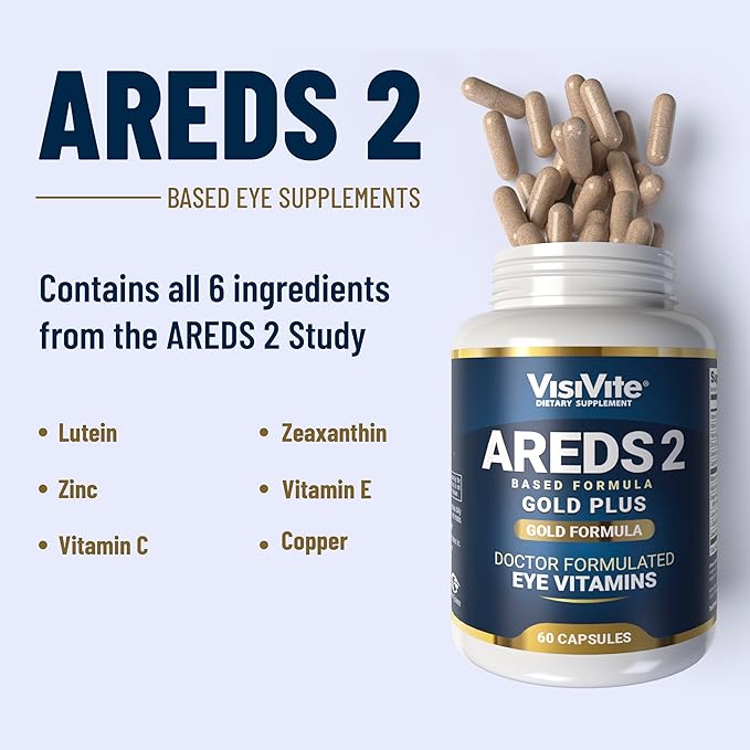 Doctor Formulated AREDS 2 Plus Eye Vitamins with Zeaxanthin Plus Lutein - Bilberry and Grape Seed Extract - Premium Eye Health Formula - 60 Eye Supplement Capsules of VisiVite Gold Plus