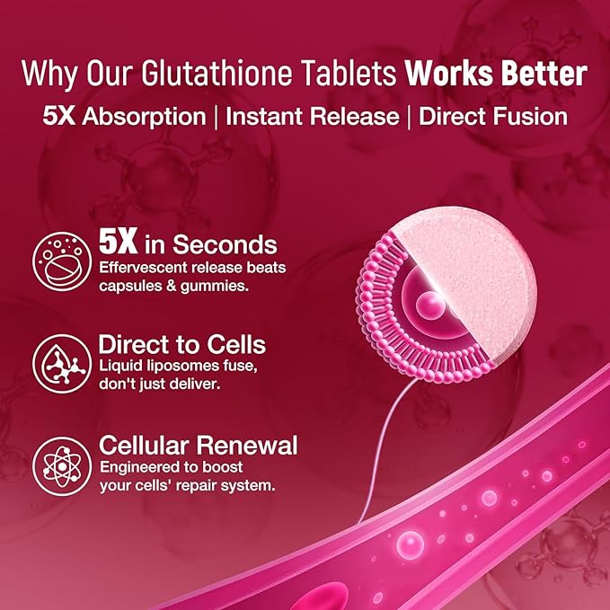 Liposomal Glutathione 500mg with NAC, 2 Pack 30 Count, Sugar Free High Absorption Magnesium&VitaminC Supplement-Effervescent Tablet Antioxidant Detox Healthy Aging&Cognitive Gluten Free, Berry