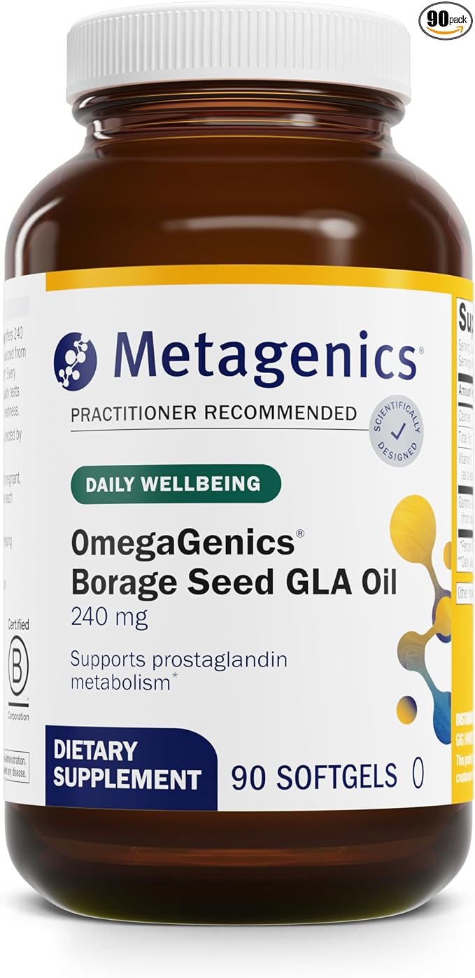 Metagenics OmegaGenics Borage Seed GLA Oil 240 mg - Gamma-Linolenic Acid (GLA) Supplement - Supports Cellular, Skin & Heart Health* - with Vitamin E - High Potency, Non-GMO, Gluten-Free - 90 Softgels