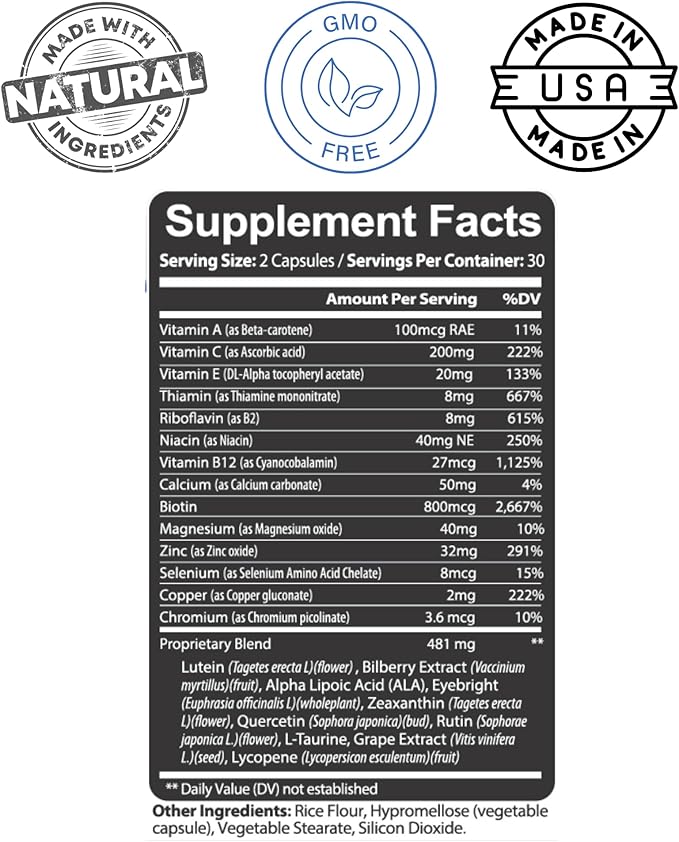 Kaya Naturals Eye Health Supplement - Lutein & Zeaxanthin - Supports Eye Strain, Dry Eyes, and Vision Health - Clinically Proven Ingredients 800mg Vitamin Supplement - 60 Count
