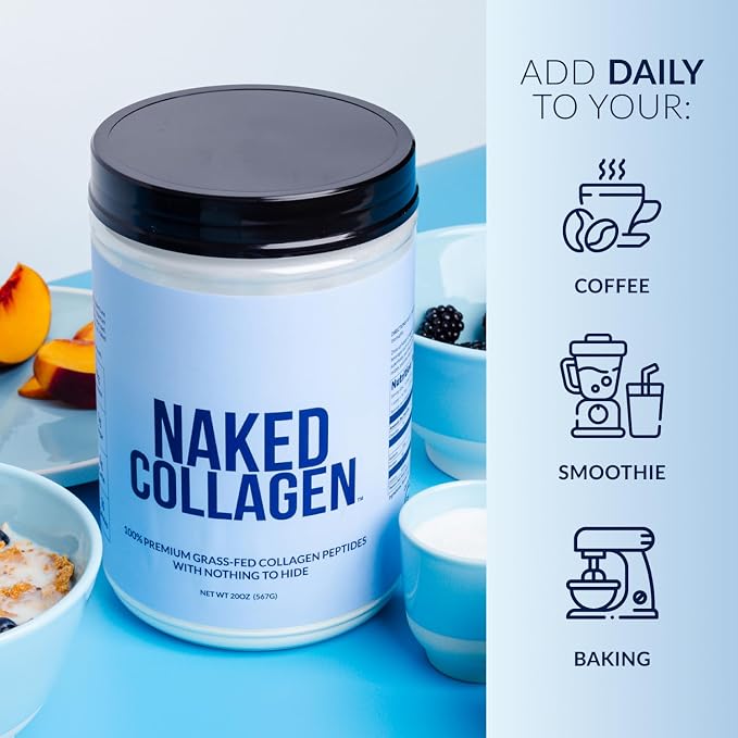 NAKED Collagen Peptides Protein Powder, 60 Servings, Pasture-Raised, Unflavored Grass-Fed Hydrolyzed Collagen Supplement, NSF Certified, Paleo Friendly, Non-GMO, Keto, Gluten Free, 20oz