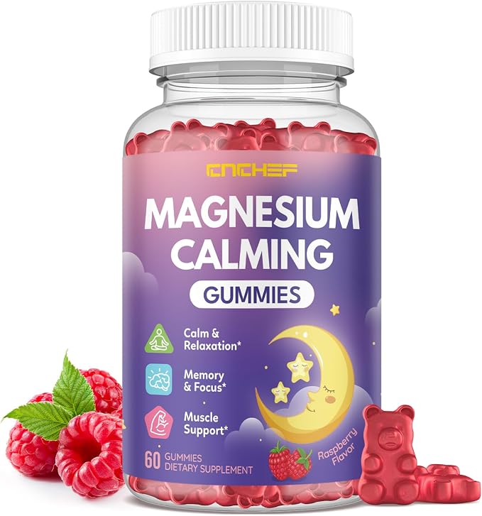 Magnesium Calming Gummies for Kids 4+ & Adults, Sugar Free Magnesium Supplement with L-Theanine, Chamomile, Vitamins B6, D3, K2, Zinc for Sleep, Relaxation, Focus & Muscle Support, Raspberry Flavor
