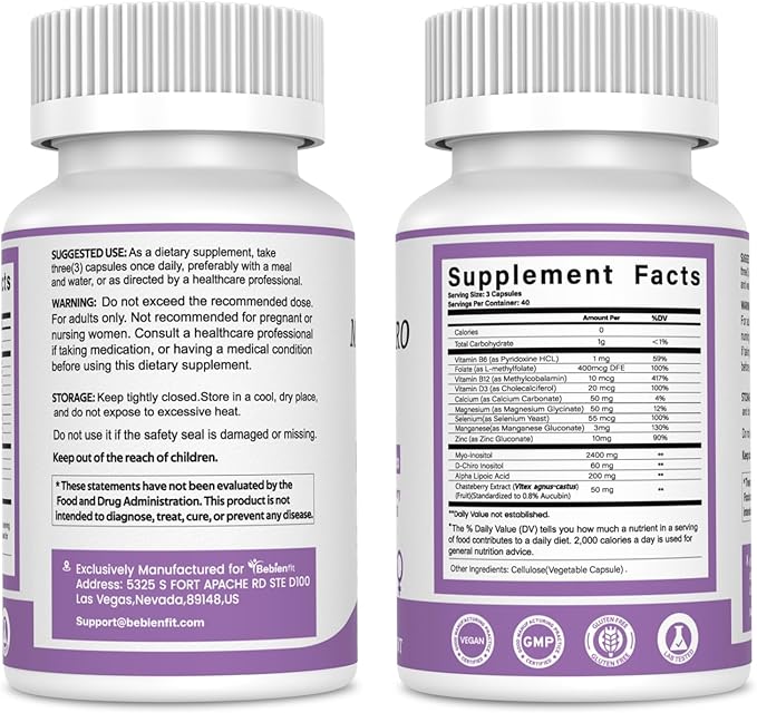13-in-1 Myo Inositol & D-Chiro Inositol for Women,2460mg-40:1 Ratio Supplement Plus Alpha Lipoic Acid/Folate/Vitex/Magnesium,240 Vegan Capsules