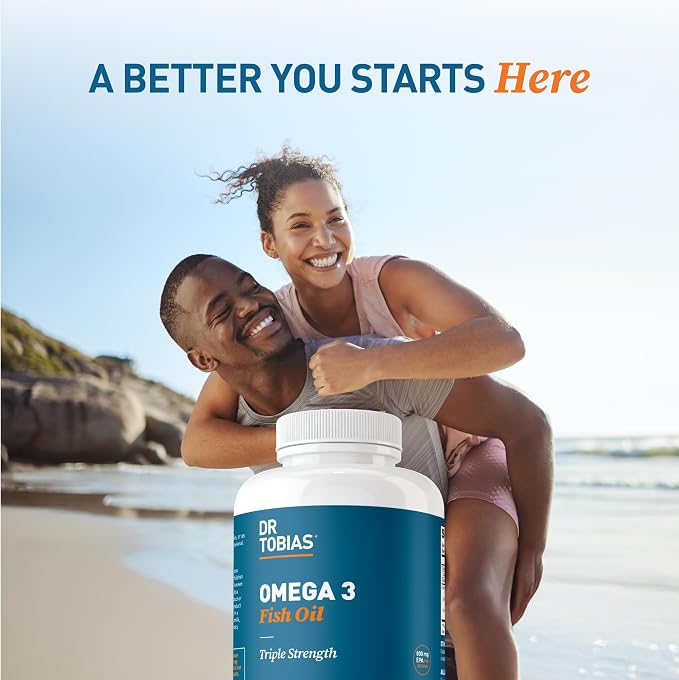 Dr. Tobias Omega 3 Fish Oil 2000mg Triple Strength with 800mg EPA 600mg DHA Per Serving | Fish Oil Omega 3 Supplements for Heart Brain & Immune Support - 60 Softgels (30 Servings)