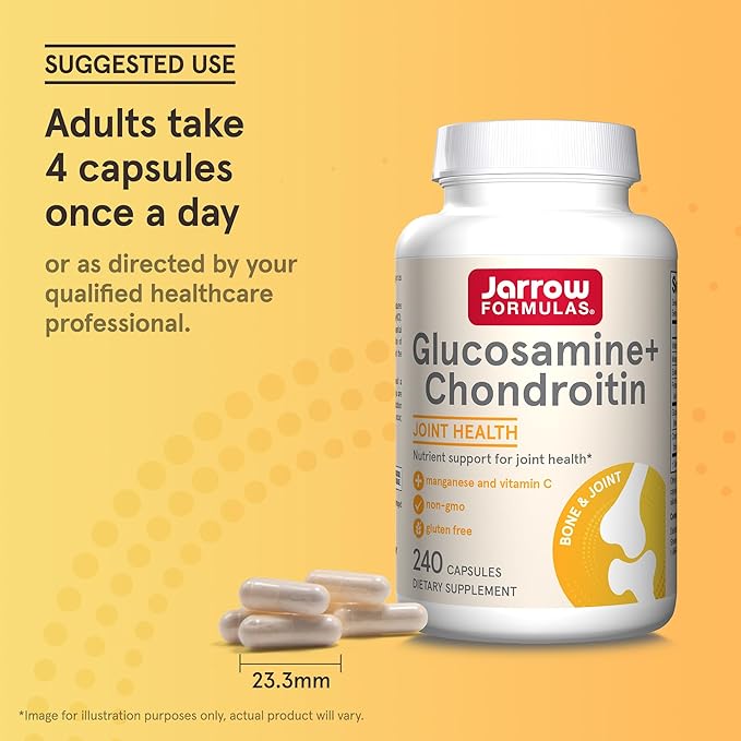 Jarrow Formulas Glucosamine + Chondroitin - 240 Capsules - Nutrient Support - Dietary Supplement for Joint Health - with Vitamin C & Manganese - 60 Servings