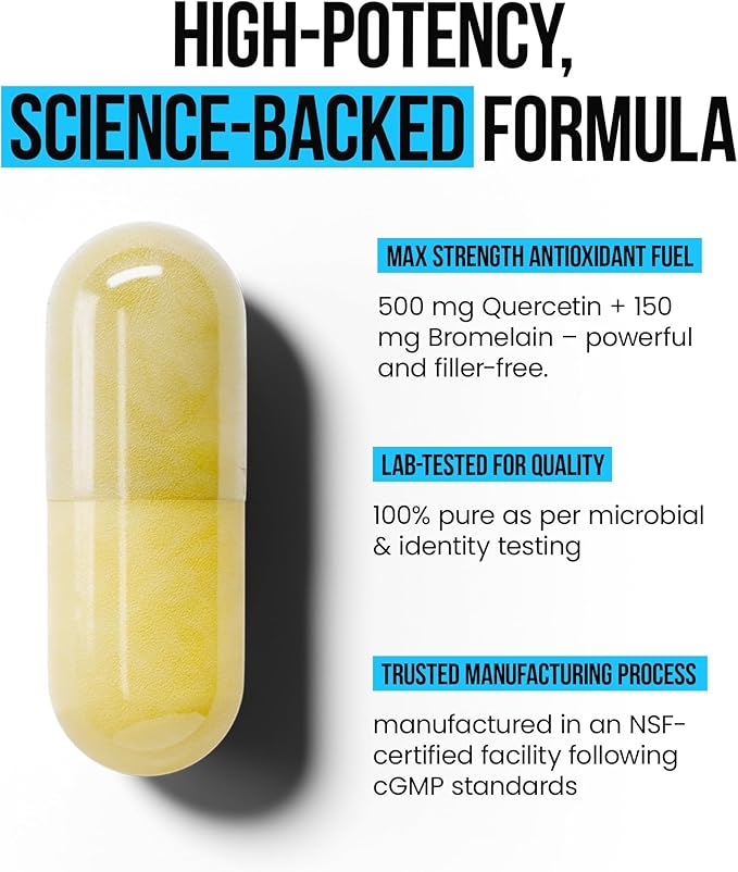 Quercetin with Bromelain 500mg Capsules, Supports Immune Response, Joint Comfort, & Overall Wellness - Vitamin C, Zinc 50mg, & Vitamin D3 5000 IU - Immunity Health Pills