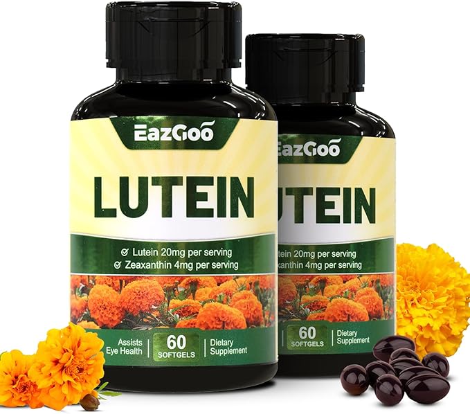 Lutein for Eyes, Lutein 20mg, Lutein and Zeaxanthin Supplements, Eye Supplements, Eyestrain Relief & Support Vision Health, Vegan, 60 Softgels (Pack of 2)
