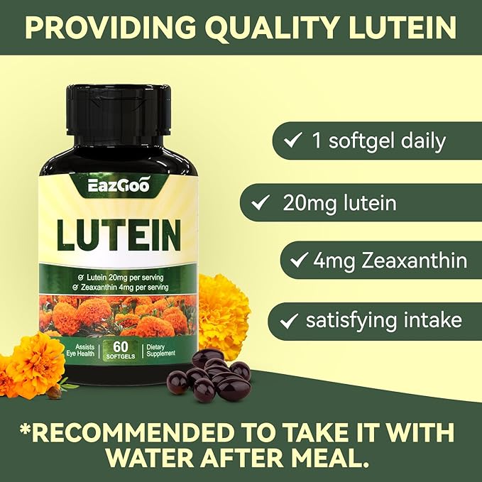 Lutein for Eyes, Lutein 20mg, Lutein and Zeaxanthin Supplements, Eye Supplements, Eyestrain Relief & Support Vision Health, Vegan, 60 Softgels
