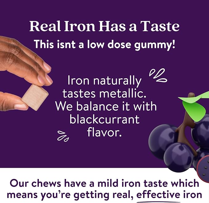 Active Iron Supplement 7mg + Vitamin D for Kids, Clinically Proven Better Absorption, Increase Iron & Energy Levels, Gentle & Non-Constipating, Supports Growth & Immune Health, 30 Blackcurrant Chews