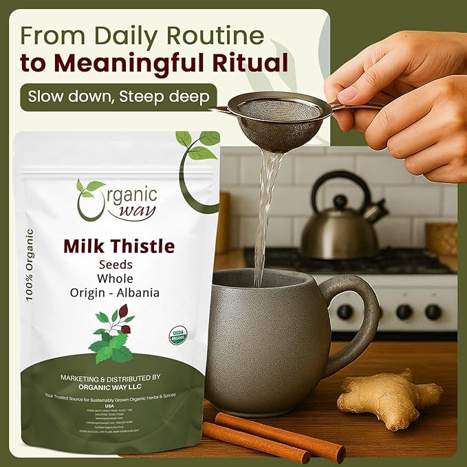 Organic Way Whole Milk Thistle Seeds (Silybum marianum) - Herbal Tea | European Wild-Harvest, Organic & Kosher Certified, Vegan, Non GMO & Gluten Free, USDA Certified, Origin - Albania (4 Oz)