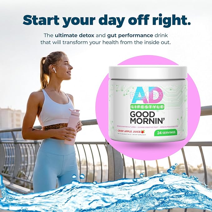 Project AD Life Good Morning Detox and Performance Drink, Naturally Flavored and Formulated with L-GLutamine, Apple Cider Vinegar, and Aloe Vera (24 Servings, Summer Fruits)