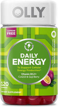 OLLY Daily Energy Gummy, Caffeine Free Cellular Energy Production,* Vitamin B12, CoQ10, Goji Berry, Adult Chewable Supplement, Tropical Passion Flavored, 60 Day Supply - 120 Count
