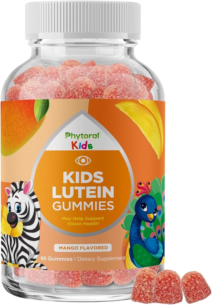 Kids Lutein Gummies - Mango Flavored Potent Lutein and Zeaxanthin Supplements for Eye Health - Eye Vitamins for Blue Light Protection, Dryness, Strain Support & Visual Sharpness - 60 Count