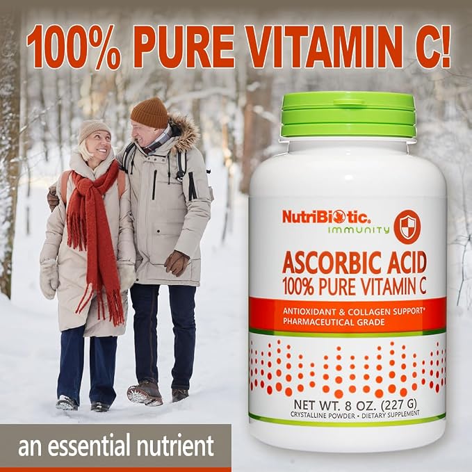 NutriBiotic Ascorbic Acid Vitamin C Powder, 8 Oz | Pharmaceutical Grade L-Ascorbic Acid, 2000 Mg Per Serving | Essential Immune & Antioxidant Collagen Support Supplement | Vegan, Gluten & GMO Free