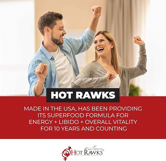 Hot Rawks Organic Superfood & Herbal Supplement for Men and Women – Maca, Korean Ginseng, Tribulus, Cacao + Botanical Blend – Vegan, Non-GMO, All-Natural Daily Vitality & Mood Support – 60 Capsules
