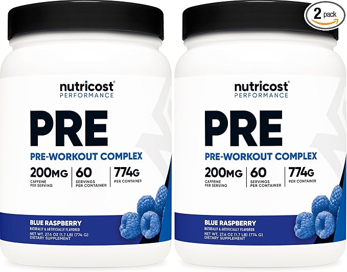 Nutricost Pre-Workout Complex Powder (60 Servings, Blue Raspberry) - Pre-Workout Supplement with Beta-Alanine, Taurine & Amino Acids (Pack of 2)