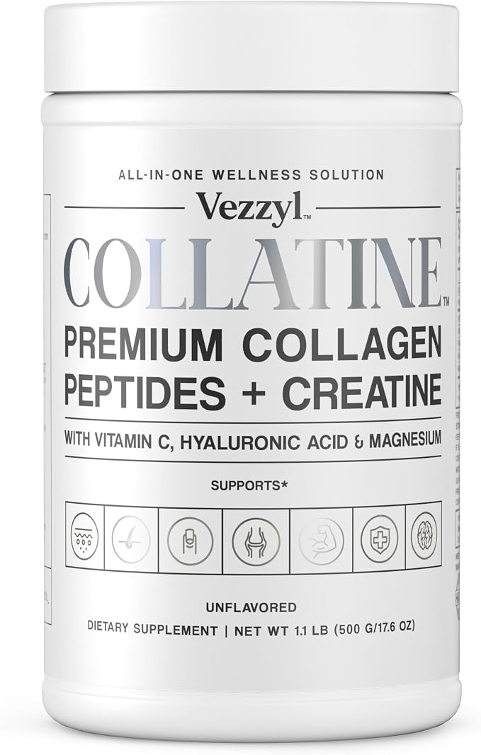 Collatine - Premium Collagen Peptides + Creatine with Vitamin C, Hyaluronic Acid and Magnesium for Skin, Hair, Nails, Bone & Joint, Muscle, Immune and Cognitive Aid (1.1 LB (500 G/17.6 OZ)