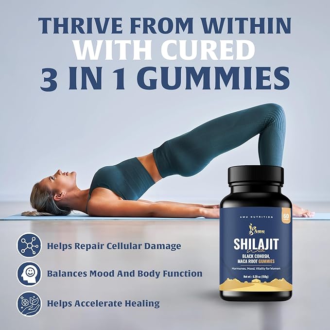 AMU NUTRITION Shilajit Gummies for Men & Women with Maca Root & Black Cohosh (60 Count (Pack of 1), Maca Root & Black Cohosh)