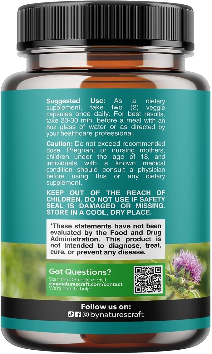 Natures Craft Liver Cleanse Detox & Repair 120 Capsules - Herbal Liver Support Milk Thistle Supplement - Silymarin Milk Thistle Supplements with Dandelion Root, Choline, Beetroot & Artichoke Extract