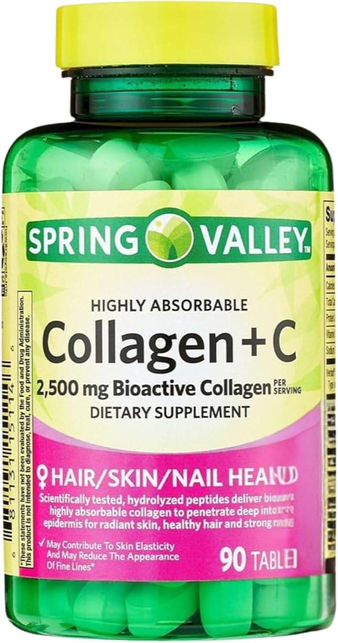 Collagen 2500mg with Vitamin C – Hydrolyzed Collagen Pills Peptides Supplement, 90 Tablets, Daily Collagen Vitamins for Hair Skin Nail Support, Gluten Free (Pack of 1)